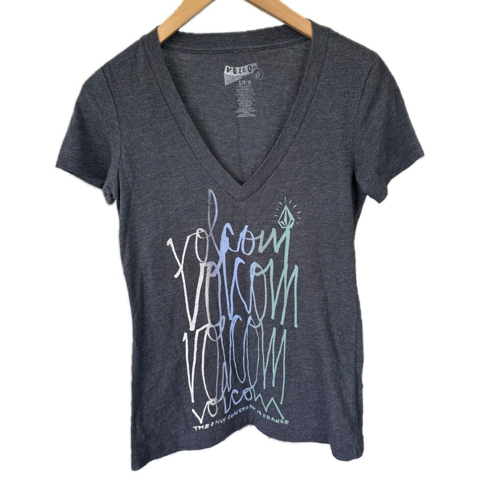 Volcom Women's The Only Constant Is Change Dark Heathered Gray V-Neck T-Shirt S